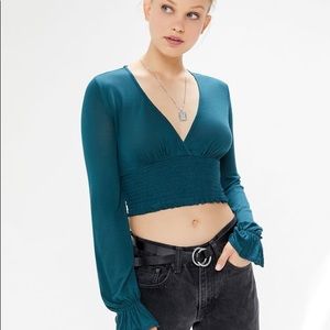 UO Taran Smocked Surplice Cropped Top